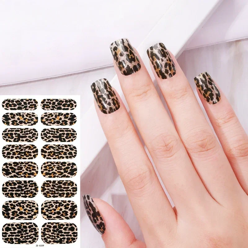 16Tips French Embossed Nail Sticker Waterproof Scallion Powder Butterfly Leopard Print Gel Nail Sticker Nail Design