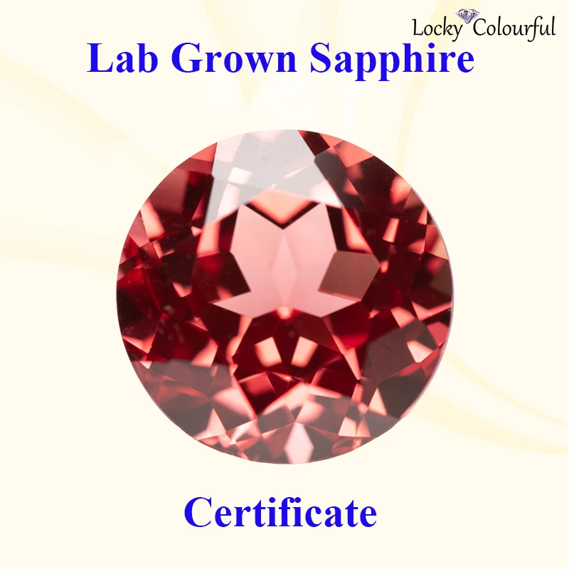 

Lab Grown Sapphire Round Shape Sunset Red Color Charm Beads Top Quality for DIY Jewelry Making Rings Selectable AGL Certificate