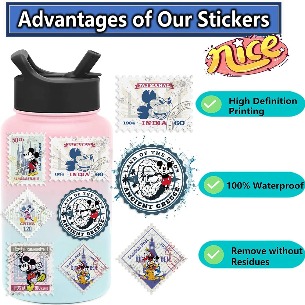 50 قطعة ديزني ميكي ريترو ختم ملصقات لطيف الكرتون القرطاسية سجل القصاصات ملصقات الكمبيوتر التزلج مقاوم للماء PET #3