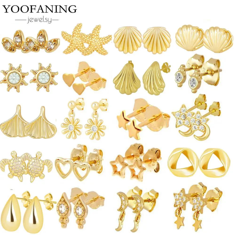 YOOFANING 925 Sterling Silver Earring Small Gold Silver Earring Star/moon/lightning Multi Design Women's Jewelry Earrings Party