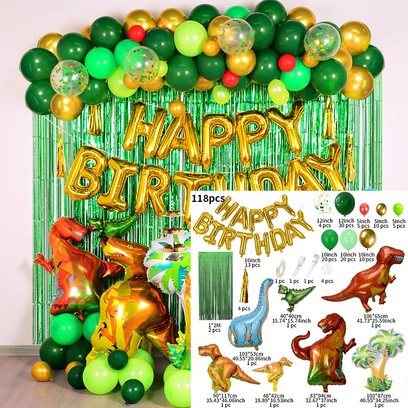 Dinosaurier-Ballon-Set Bogen für Kindergeburtstag Dino-Themenparty Folienballons Lametta-Vorhang Quasten-Hintergrunddekoration – Detail 3