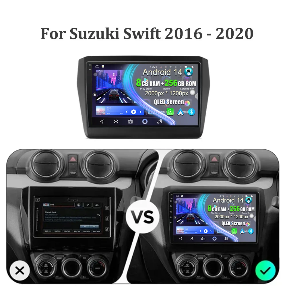 For Suzuki Swift 2017 2018 2019 Android 14 5G DSP 8 Core Car Radio CarPlay Multimedia Player CarPlay Auto GPS Navigation 4G WIFI