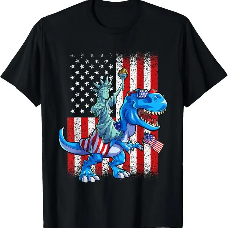 Dino Statue Of Liberty 4Th July T Shirt Boys American Flag