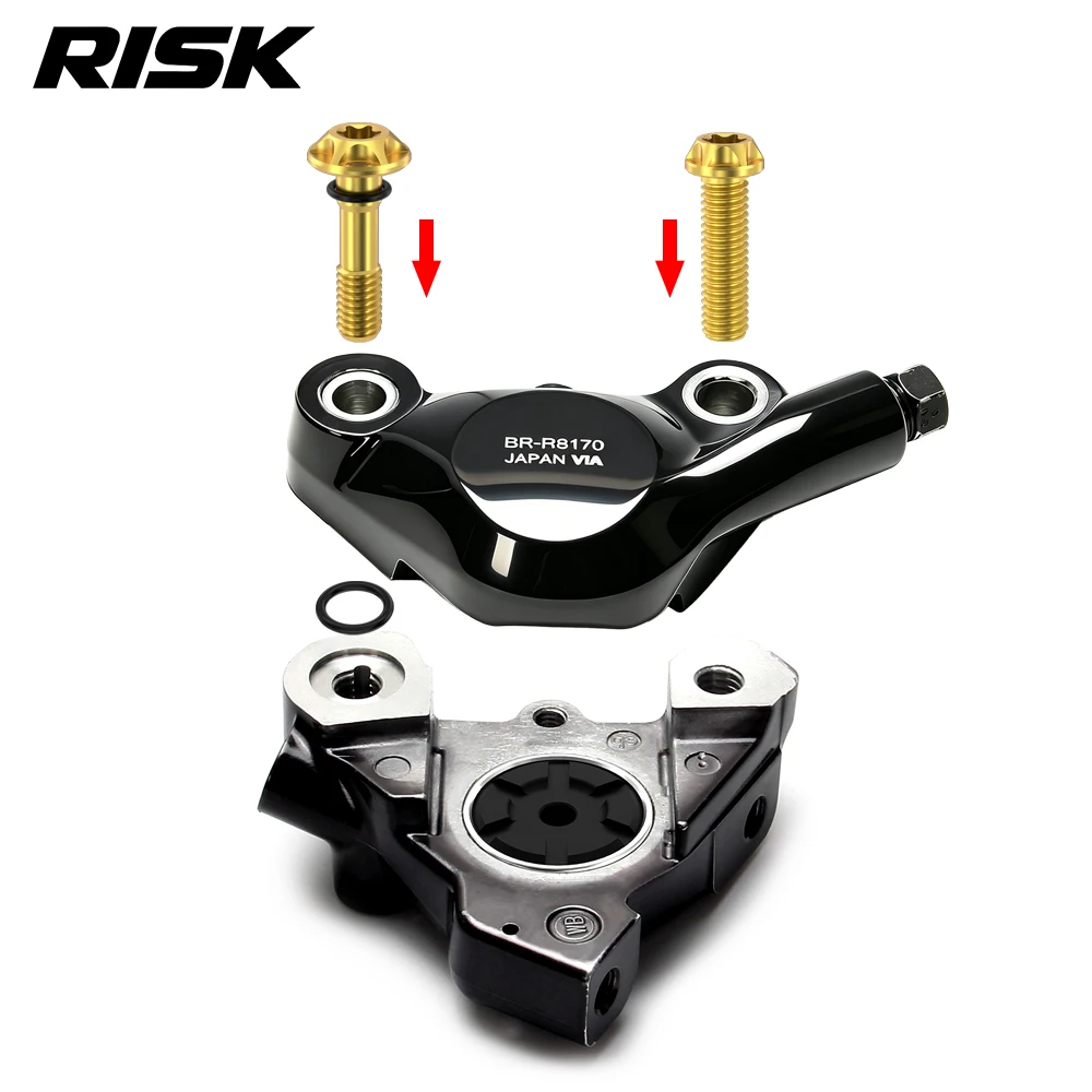 

RISK Lightweight Titanium Caliper Screws M6x22 Locking & M6x24 Oil Circuit Bolts with O-Rings for Shimano R7170/R8170 Disc Brake