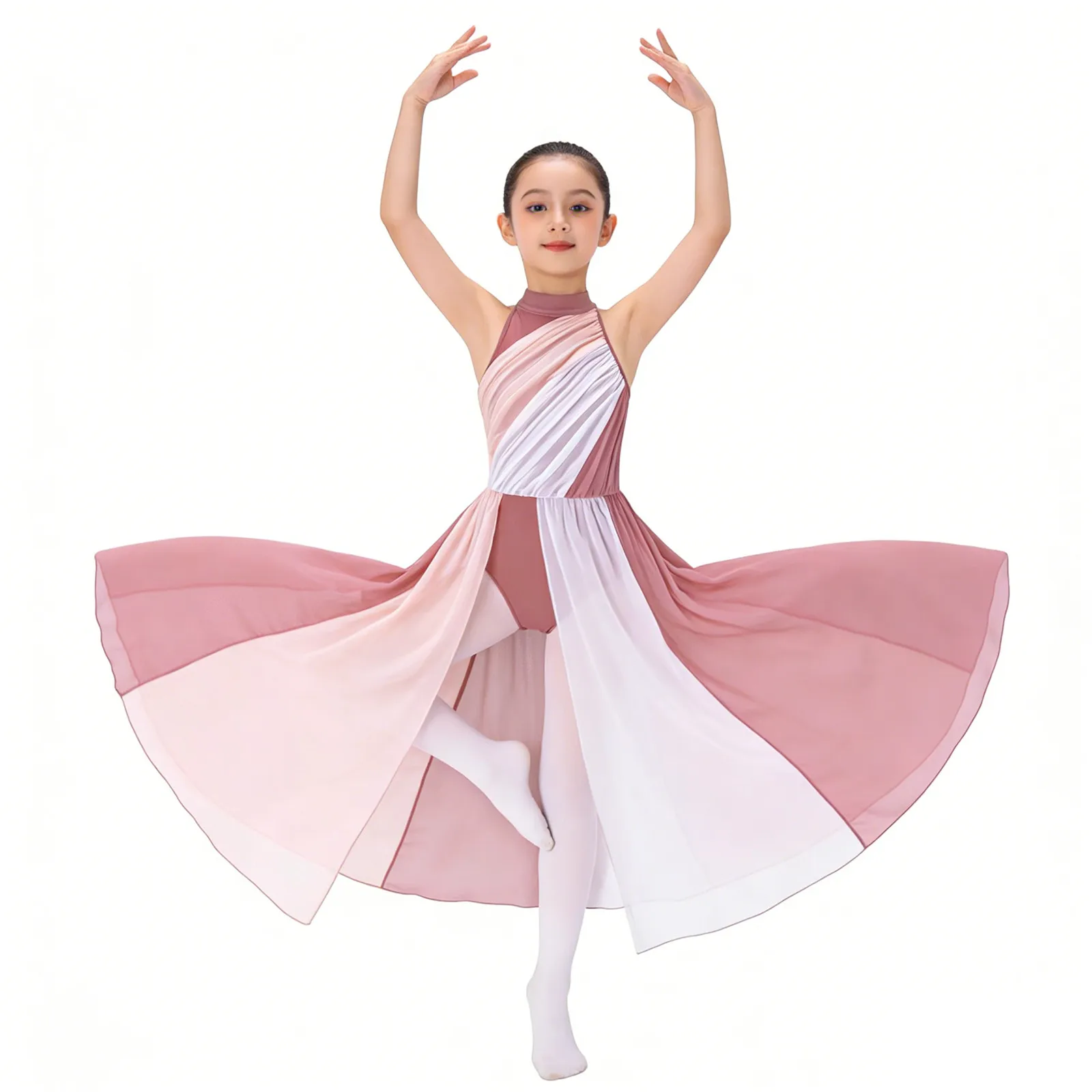 Filles Patchwork Ballet danse moderne Performance justaucorps robe sans manches lyrique maille jupe justaucorps pour Ballet danse Costume