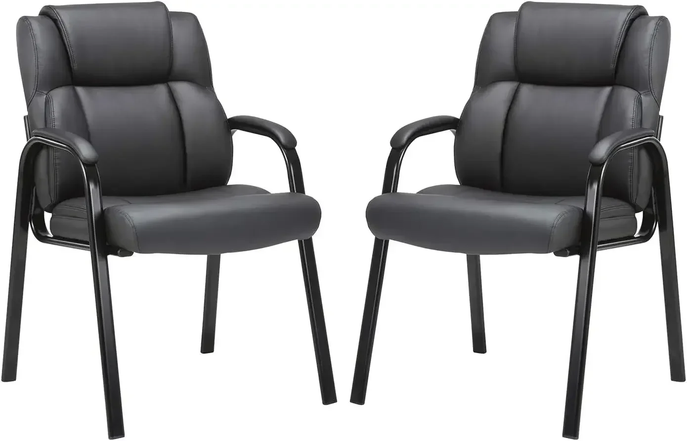 Leather Guest Chair with Padded Arm Rest for Reception Meeting Conference and Waiting Room Side Office Home Black 2 Pack