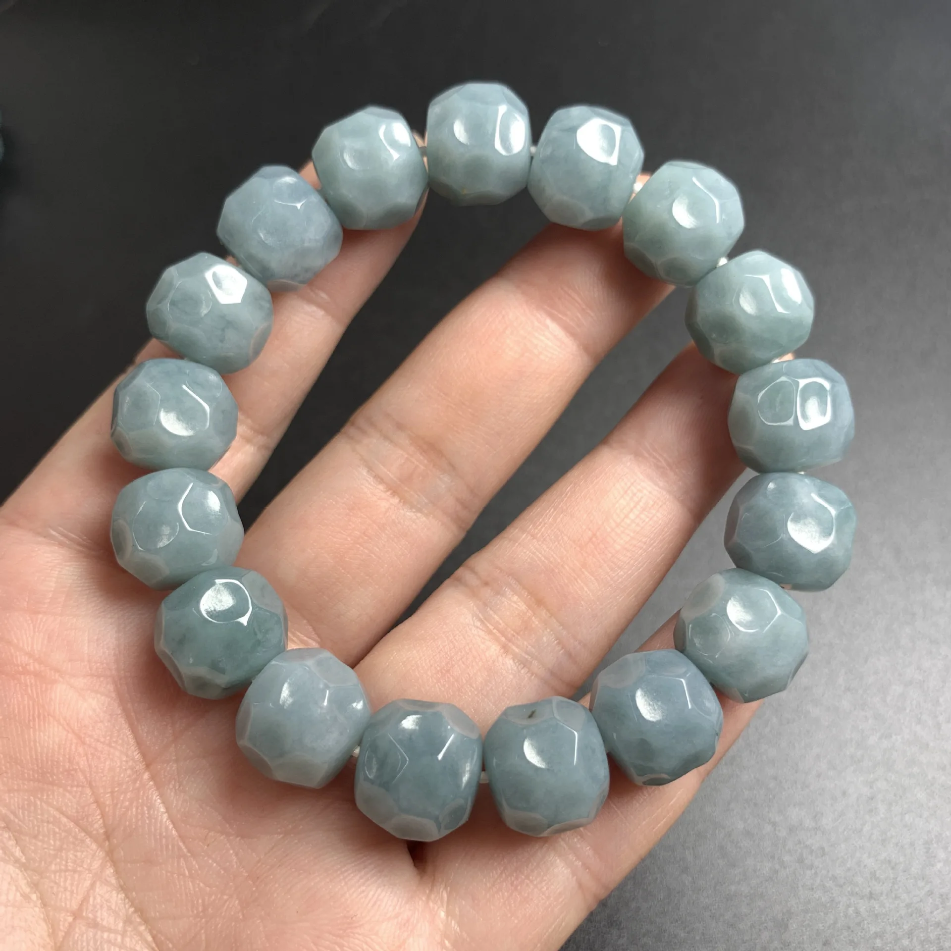 Natural Myanmar Jadeite A-Grade Diamond Cut Surface Bead Bracelet for Men Traditional Wholesale Jadeite Jewelry Accessory