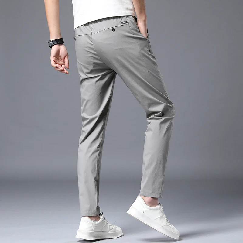 Pantalon Slim Slim Fit pour Homme, Vêtement d'Été, Taille artificiel astique, Business, Décontracté, Couleur Unie, Jambes Droites, 2024