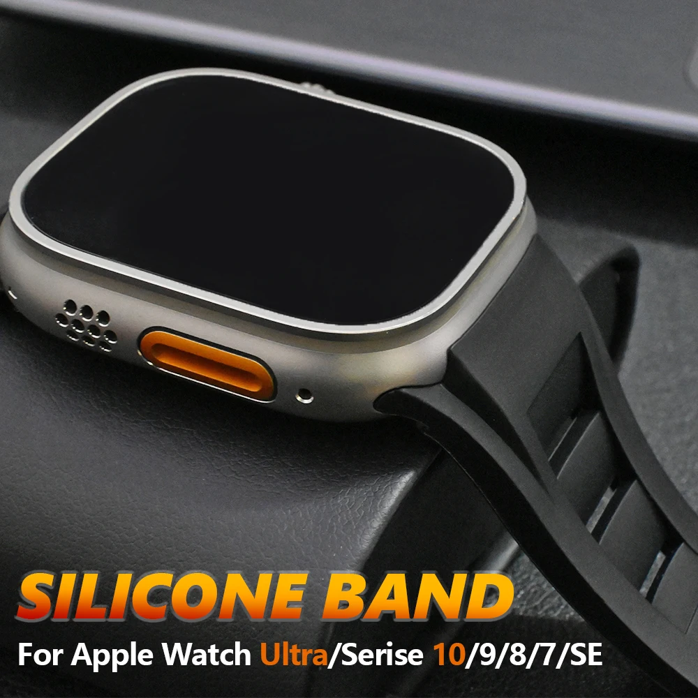 

Men Silicone Sports Strap For Apple Watch Ultra 2/1 49mm 10 46mm Loop Band For iWatch Series 9 8 7 6 Se 45mm 44mm Soft Bracelet