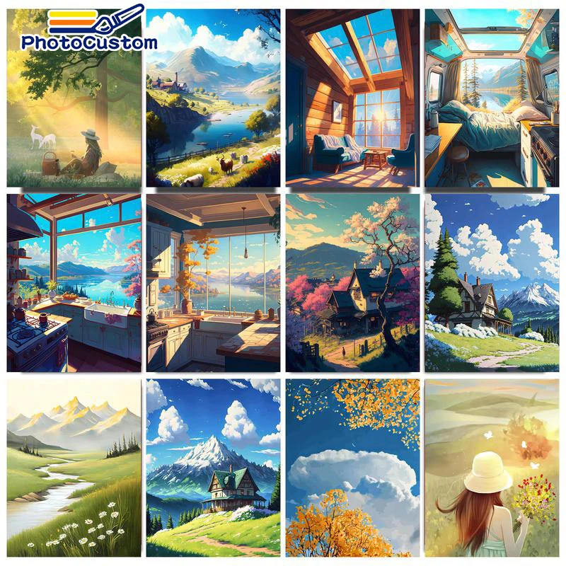 

PhotoCustom Paint By Numbers Unique Gift Wall Art Drawing Picture By Numbers Landscape Children's Room For Home Decor Diy Crafts