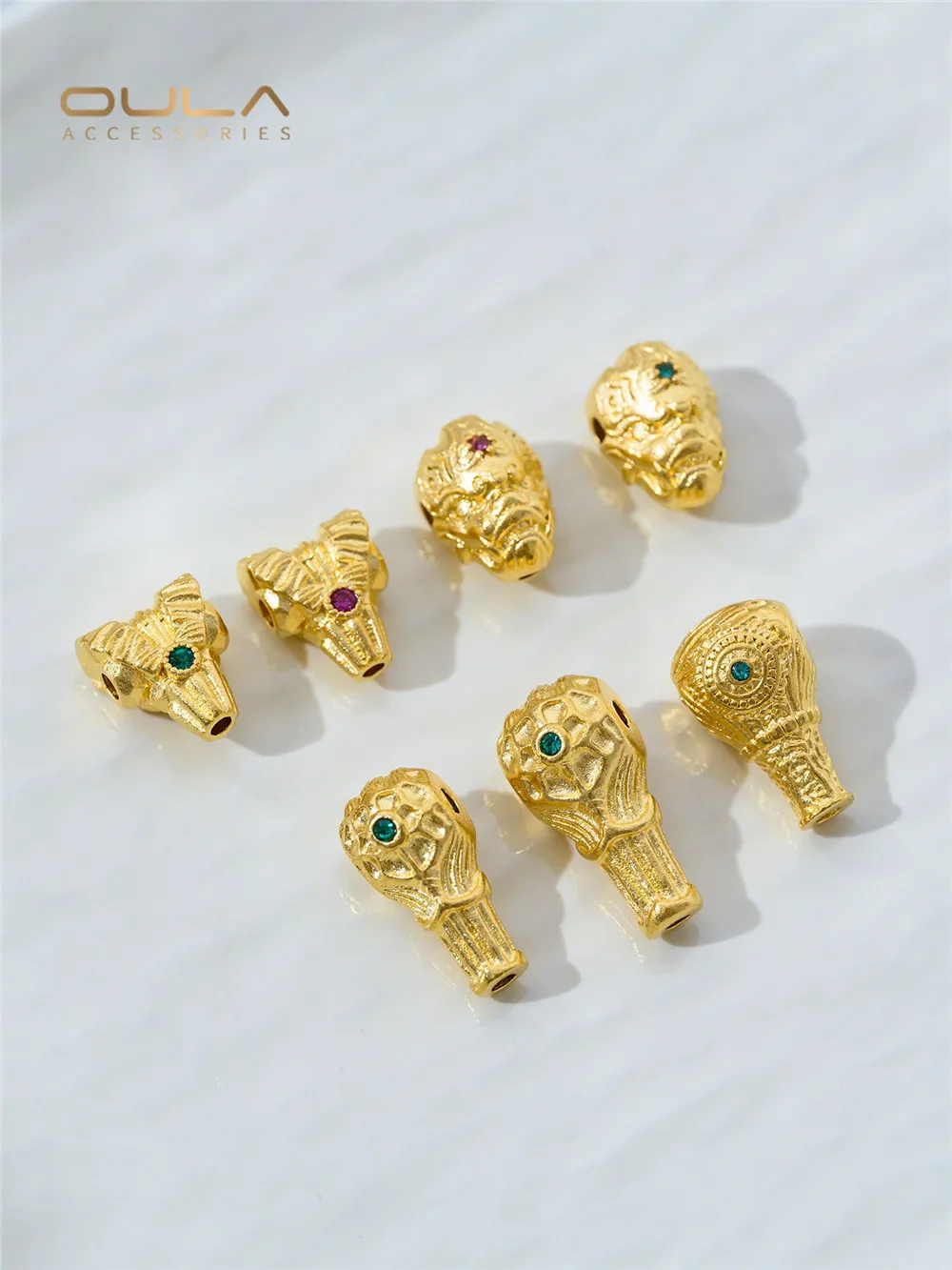 

Vietnamese Sand Gold Inlaid Red Green Purple Zirconium Three-way Buddha Head Prayer Beads Diy Handheld Bracelet Bodhi Accessory