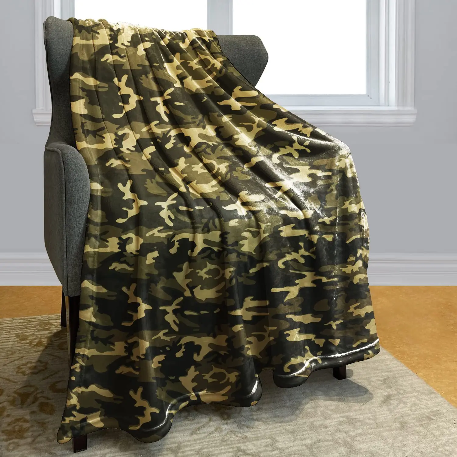 Camouflage pattern digital-printed polyester Bedroom velvet flannel soft sofa cover blanket Fleece soft cover blankets for beds