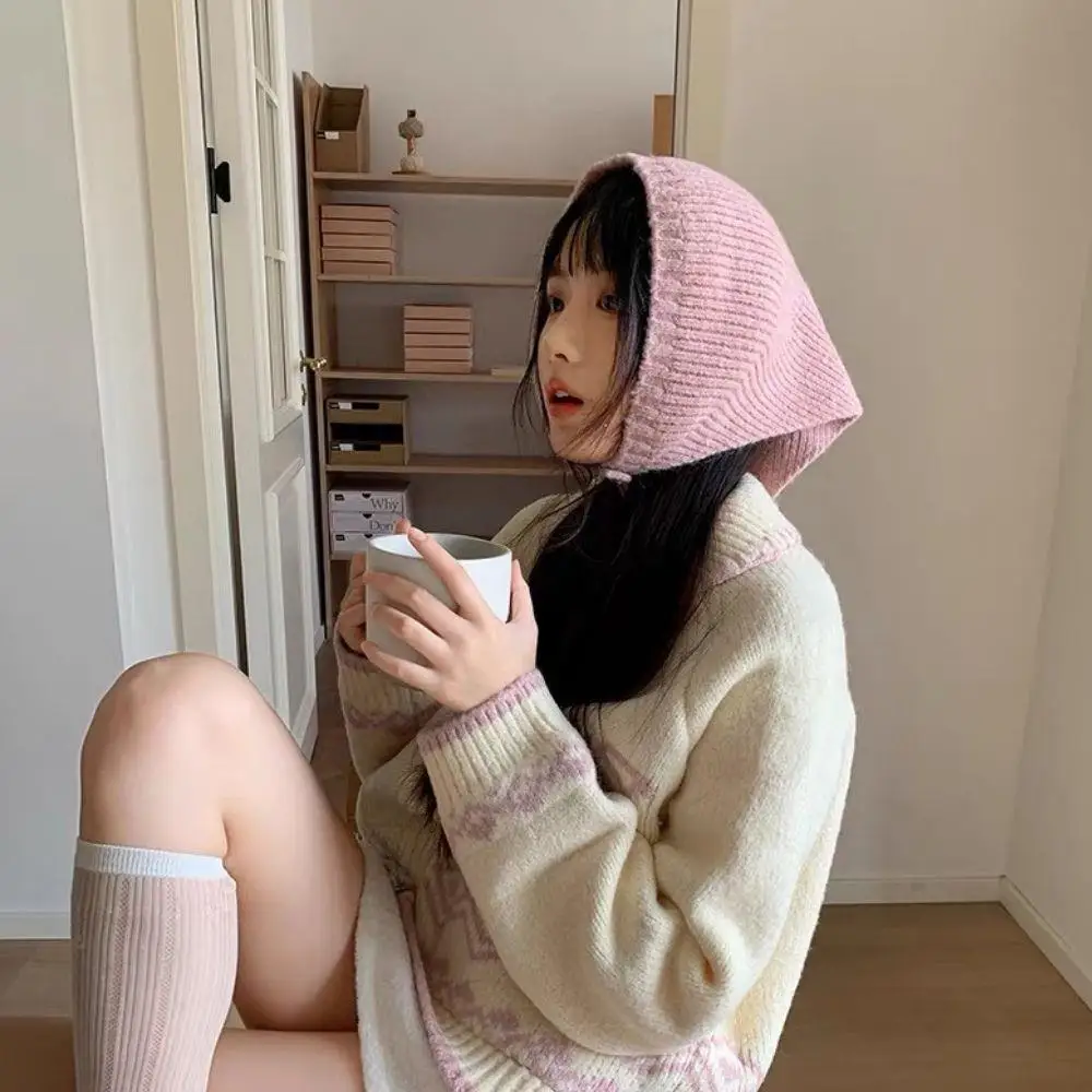 Gorro con capucha de lana tejida a la moda, gorros con orejeras a prueba de viento de Color sólido, bufanda triangular cálida para invierno y exteriores, diadema de ganchillo hecha a mano