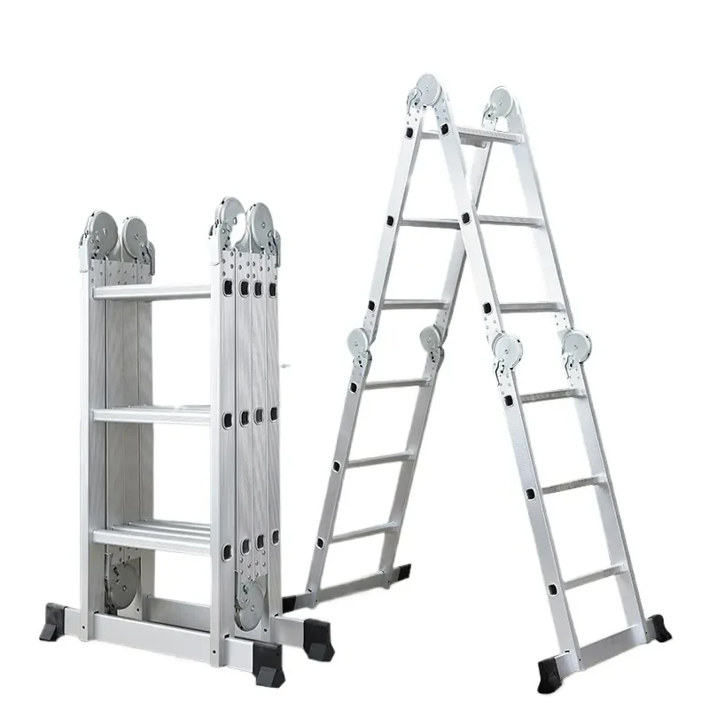 Aluminum Folding Ladder for Jin Lubu Factory Four-Section A-Frame Telescoping Straight Joint Ladder Wholesale