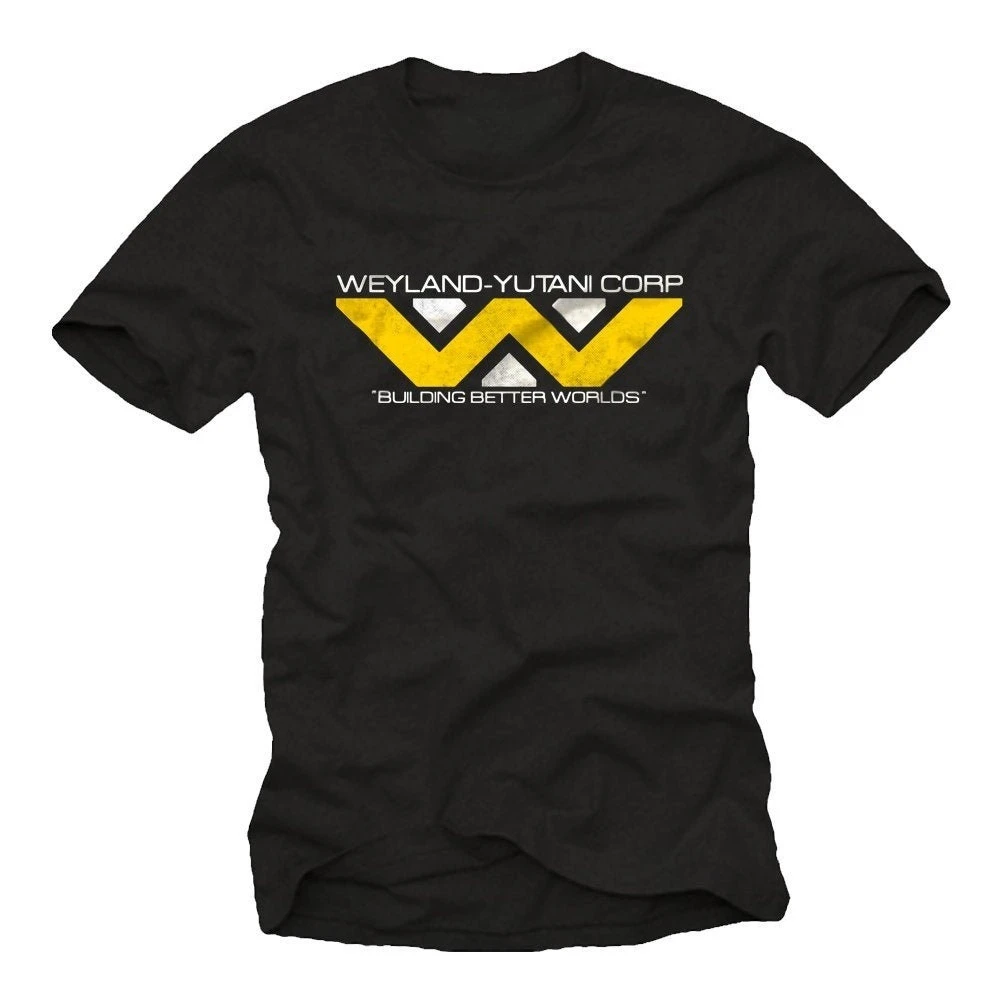 Gran oferta de verano, camiseta Makaya para hombre con logotipo Alien, Weyland Yutani Corp, negro, con eslogan genial, cuello redondo, manga corta