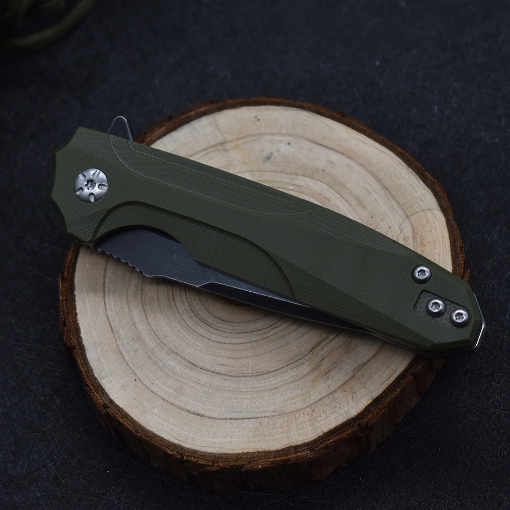 D2 aço pedra lavagem g10 lidar com rolamento faca dobrável bolso ao ar livre caça sobrevivência ferramenta de acampamento presentes natal edc