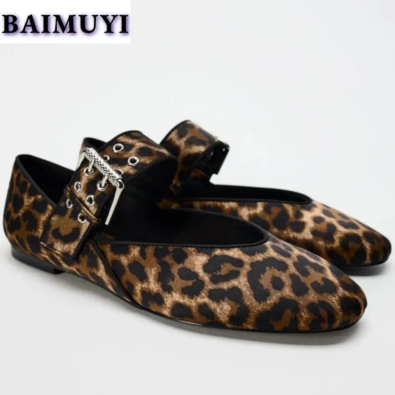 

Leopard Flats Shoes Women Sandals Brand Designer New Leather Casual Shoes 2025 Trend Summer Goth Party Fashion Chaussures Femme