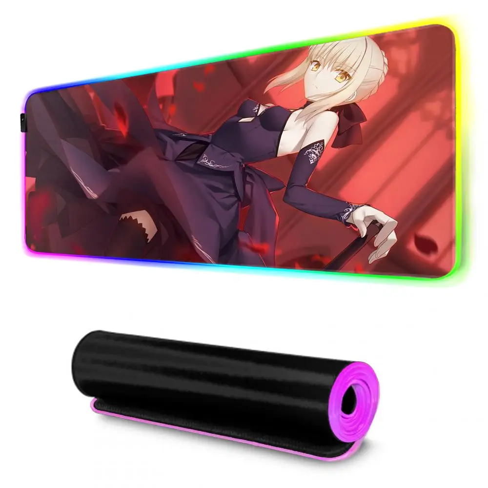 fate saber alter Mouse Pad XXL RGB Mouse Pad Kawaii Gaming Accessories Computer keyboard Large Led Desk Mat Backlight Mousepad