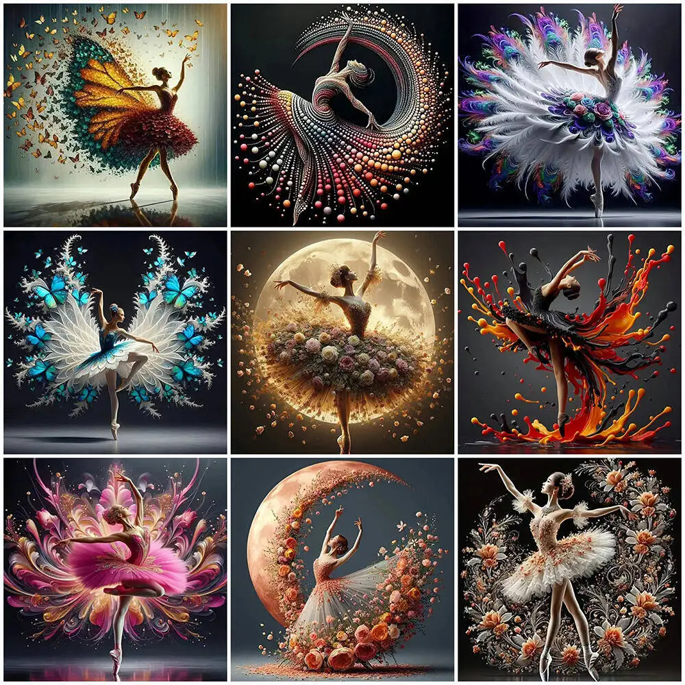 DIY 5D Diamantmalerei Ballett-Mädchen Vollrund-Bohrer Stickerei Porträt Mosaik Mond Blume Handarbeiten Kunstbedarf Wanddekoration