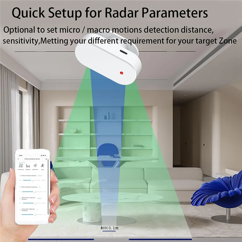 

Mini Zigbee Human Presence Sensor, Tuya Millimeter Wave Radar Wave Presence Detection Sensor Durable Easy Install