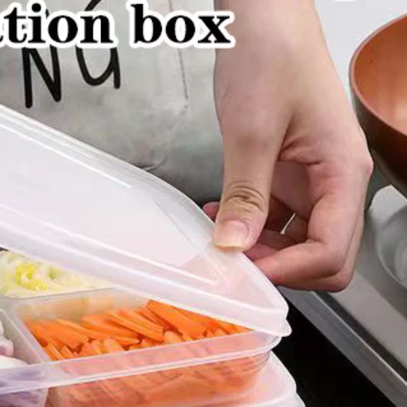 4 Grids Food Fruit Storage Box Portable Compartment Refrigerator Freezer Organizers Sub-Packed Meat Onion Ginger Clear Crisper