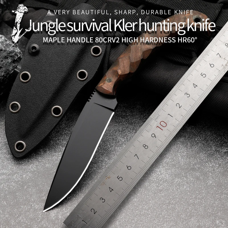 

80CRV2 Steel High quality Outdoor Knife Wilderness Bowie knives Fixed Blade Hiking Hunting Rescue Tactical Knife Gift for Men