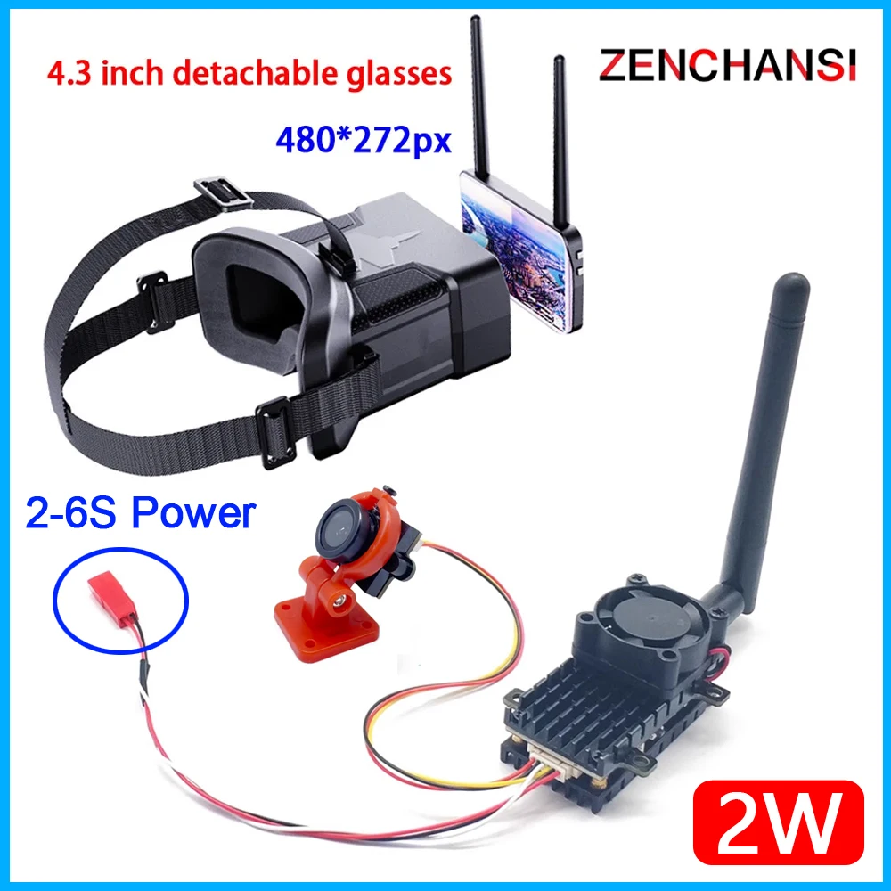 5,8g 48ch fpv Brille 4,3 Zoll abnehmbarer Bildschirm 480*272 mit 5,8g 48ch 2000mw vtx Sender und cmos 700tvl fpv Kamera für rc