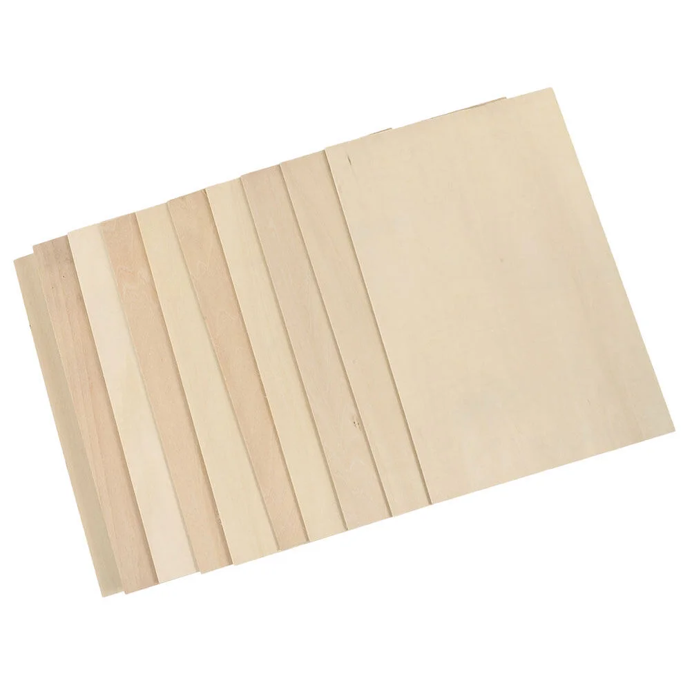 10 Pcs Model Engraving Wood Planks Crafts Unfinished Wooden Boards Rectangle Slices Blank Chips DIY