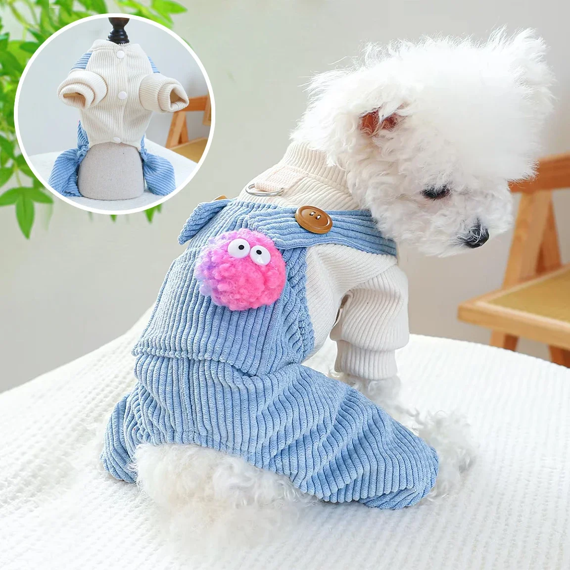 Spring Autumn Small Dog Sweater Garment Pet Cute Corduroy Puppy All-in-one Four-legged W/ D Ring Dog Jump Suit Chihuahua Clothes