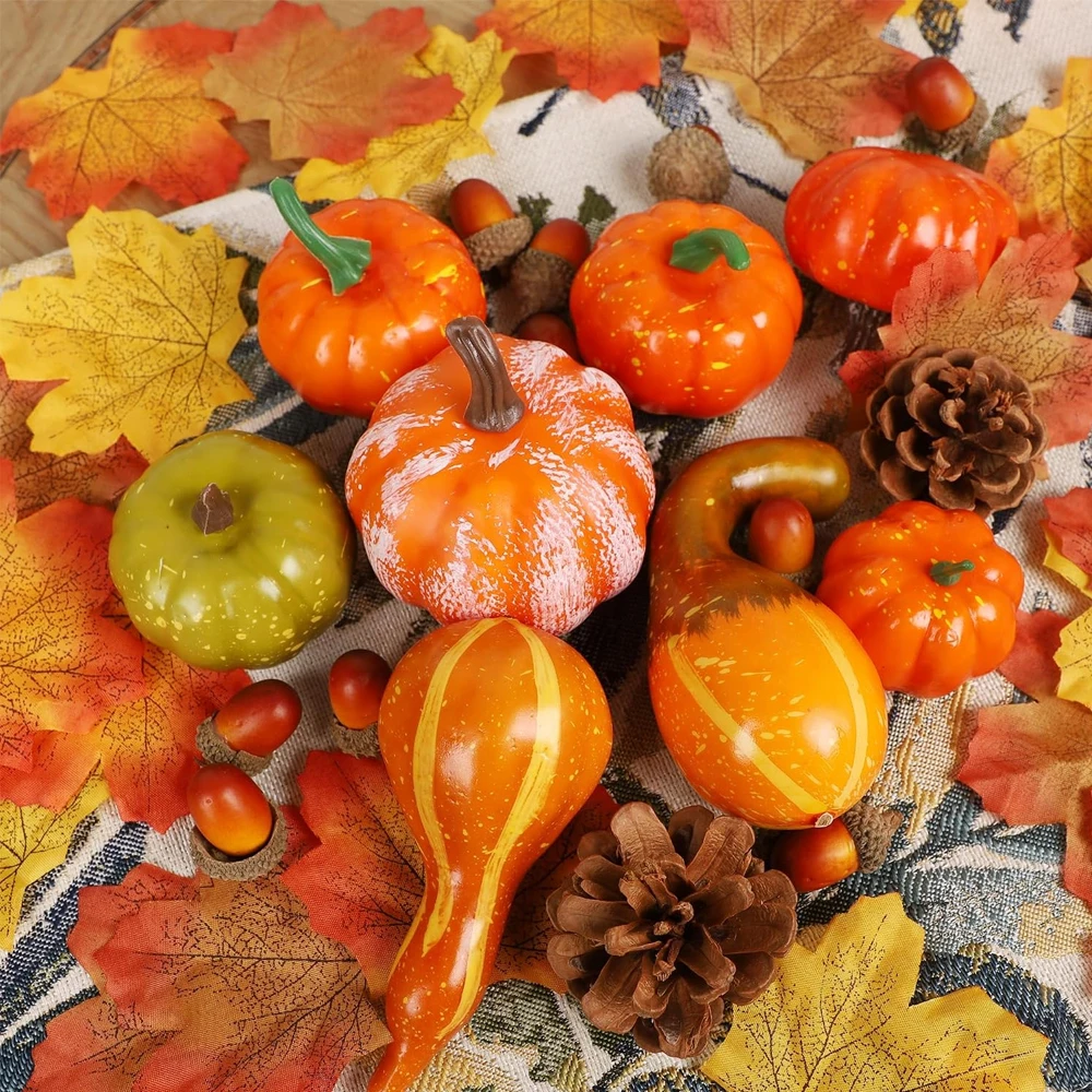Herbstdekoration DIY 50 Stück Künstliche Kürbisse, Tannenzapfen und Ahornblätter für Thanksgiving, Halloween, Heimtisch, Erntefest und Herbstdekoration – Detail 2