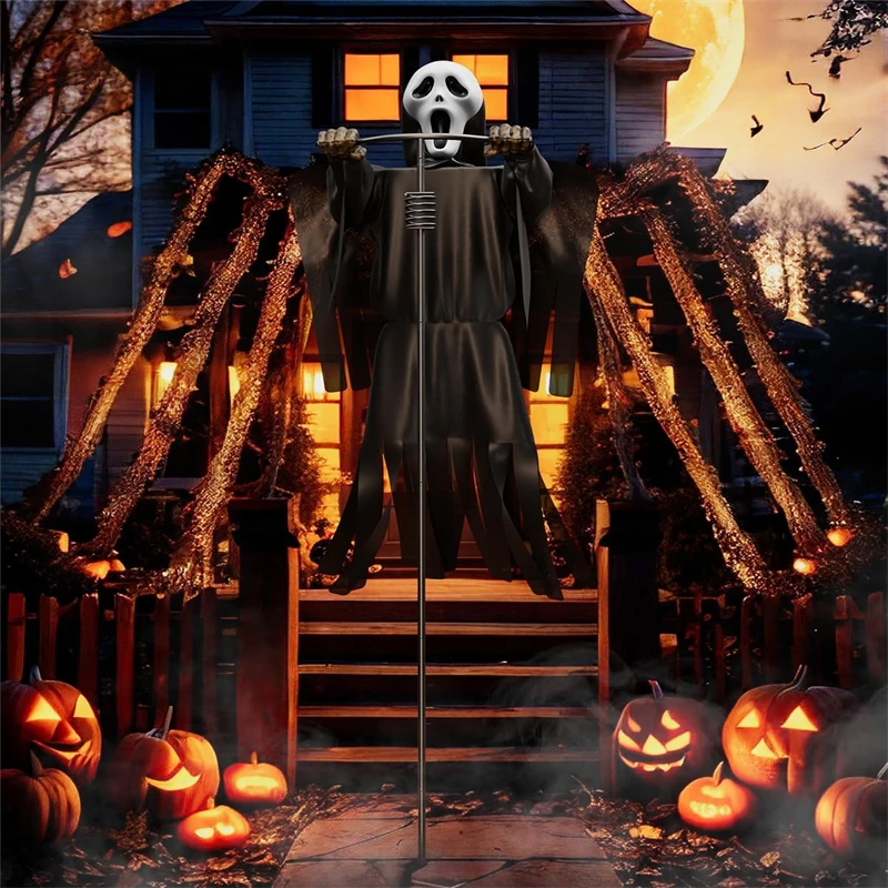 

Halloween Flying Scarecrow Ghost with Metal Pole Scary Spooky Scarecrows Ghost Creepy Grim Animated Halloween Decor for Outdoor