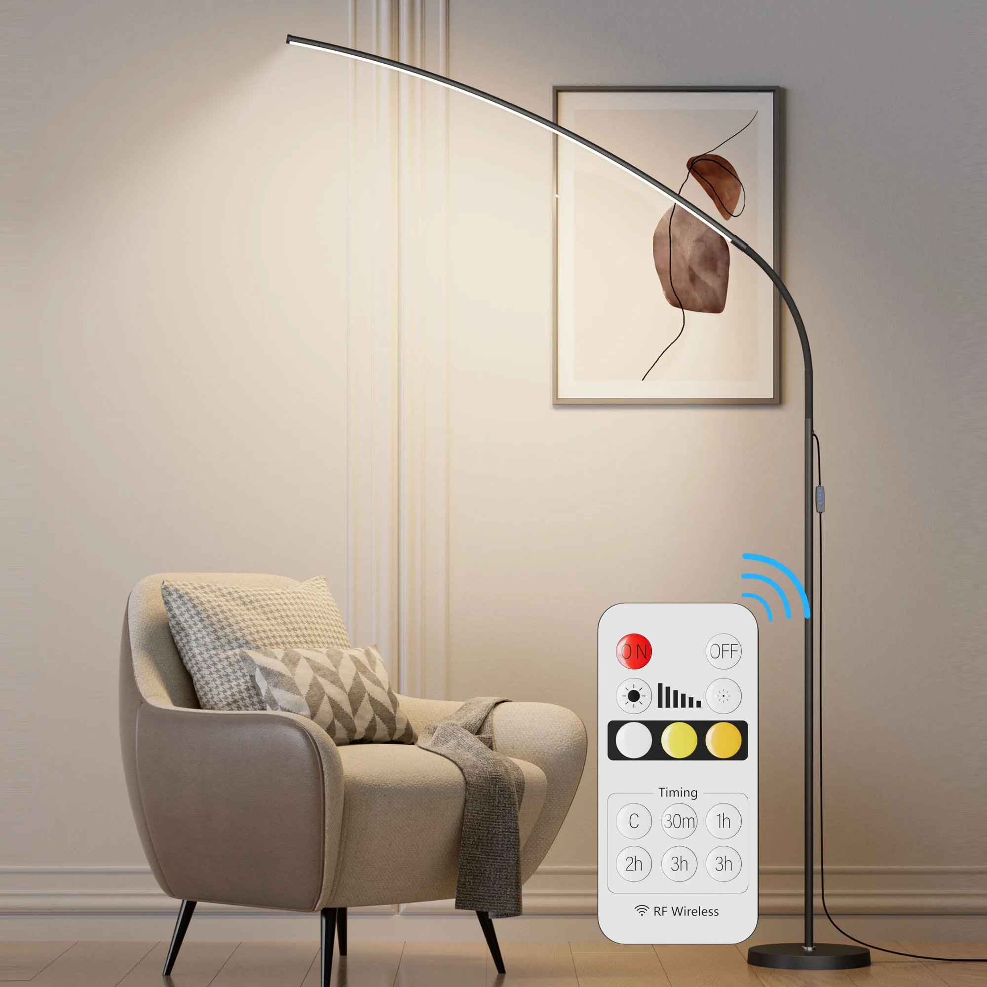 

68'' Dimmable Floor Lamp for Living Room, Adjustable Standing Light with 3 Color Temperatures & Acrylic Shade