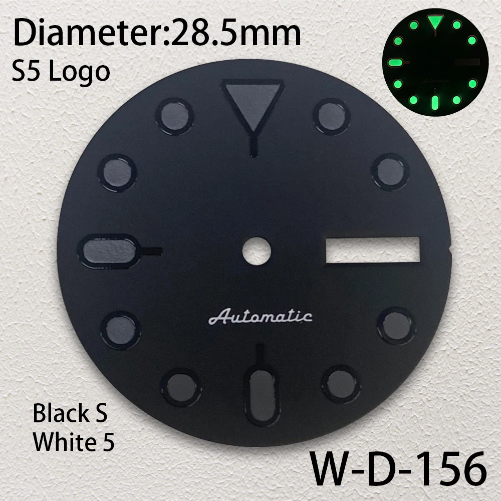 28.5mm S5 Logo SKX007 quadrante nero adatto per NH36/4 r36 movimento giapponese accessori per orologi luminosi verdi