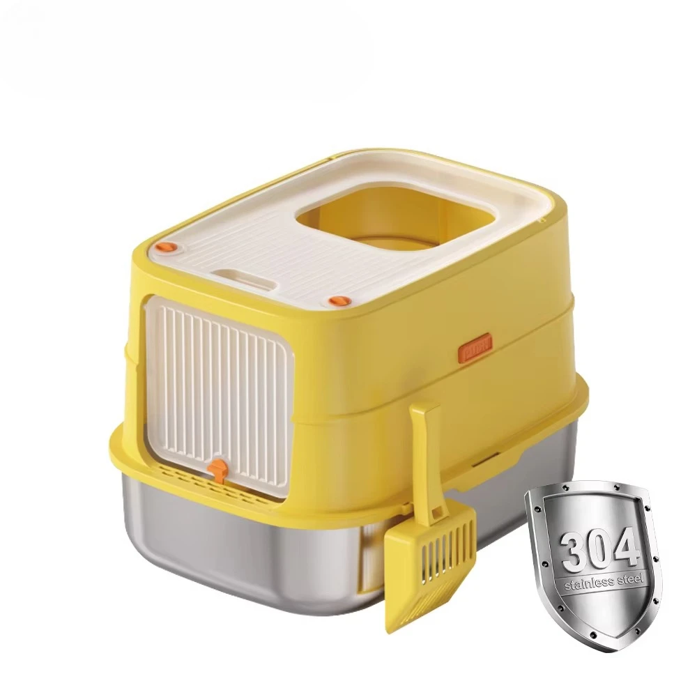 Stainless Steel Cat Litter Box Flip-Top Sealed Lid Large Inner Space Removable Anti-Spills Eco-Friendly Easy Clean