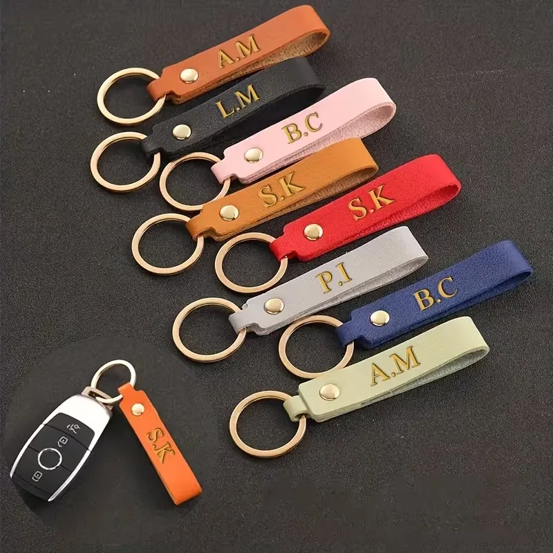 Personalised Customized Name Keychain Business Gift for Man Good Quality Black Brown Car Key Keyholder Key Chains