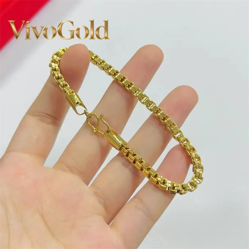 

Модный браслет VivoGold9999 в клетку из настоящего золота 24K, универсальный аксессуар для мужчин и женщин, стильное украшение для повседневного образа.