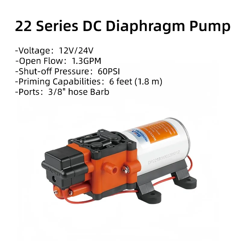 SEAFLO 22 Series Diaphragm Water Pump 1.3GPM 60PSI 12 Volts Electric Yacht Boat Marine RV Caravan High Pressure