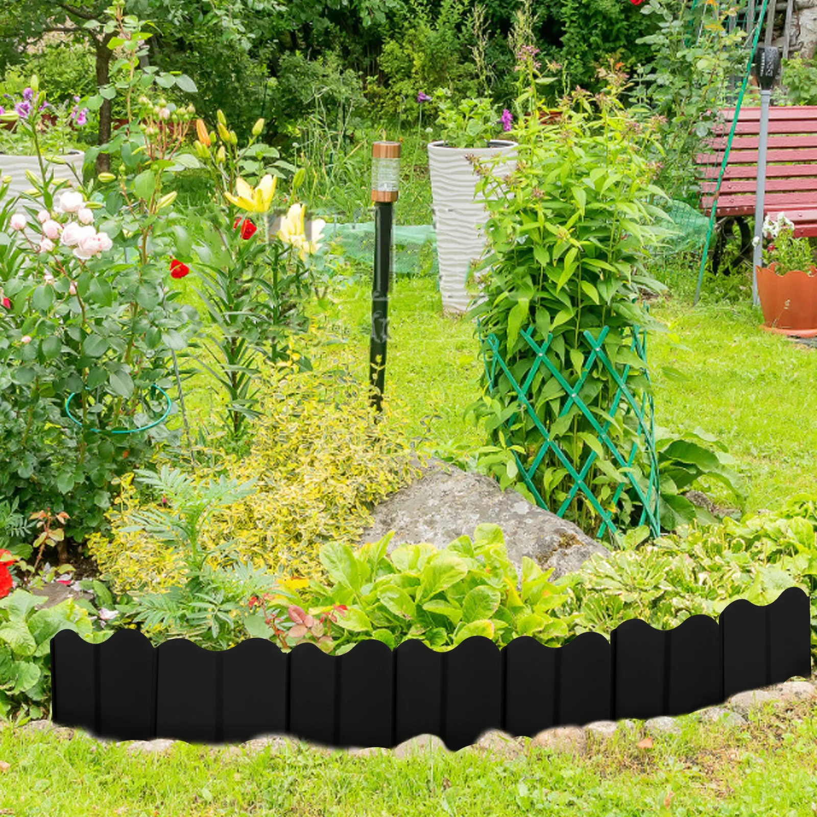 

20Pcs Plastic Garden Edging Border Waterproof Anti-Wear Fence for Yard Pathway Vegetable Garden Landscaping Landscape Edging