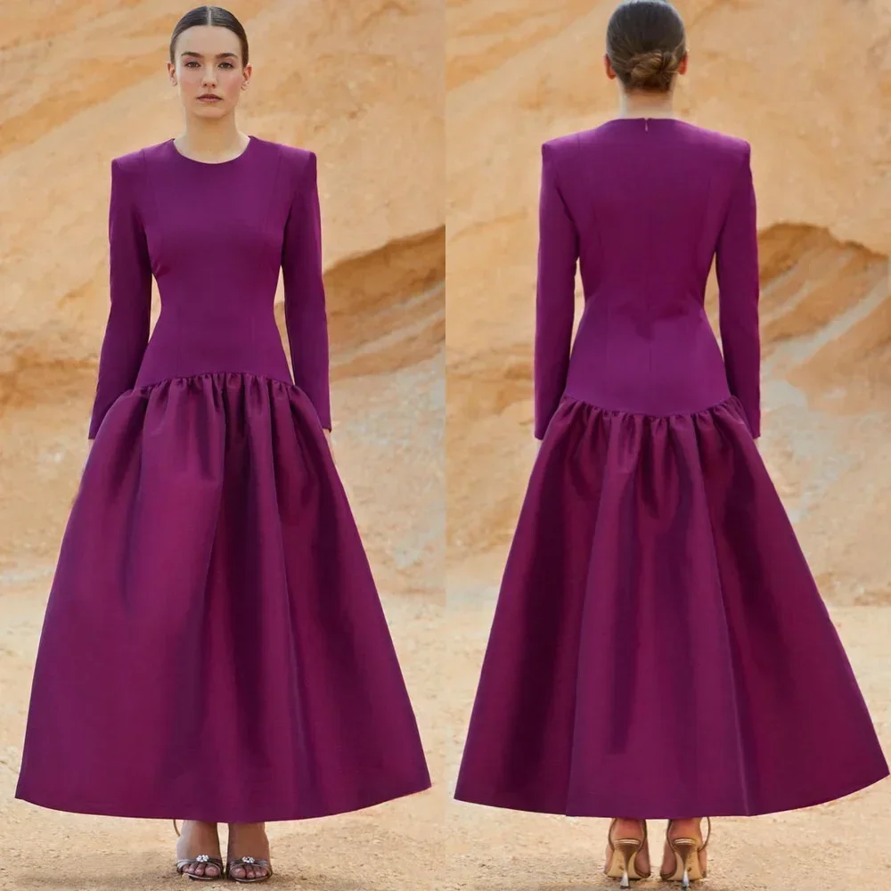 Personalizzato JDY di alta qualità tinta unita lavorato a maglia increspato a-line o-collo abito longuette abito da ballo classico elegante stile moderno unisex