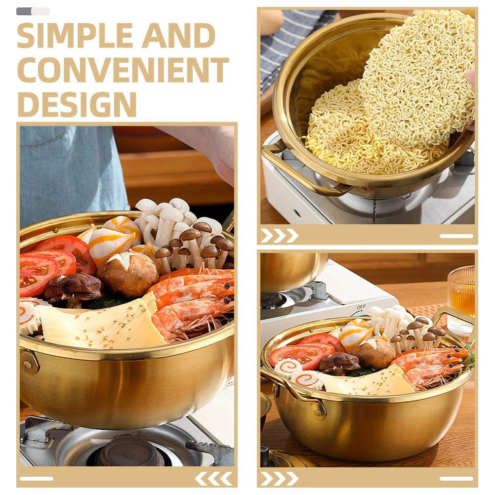 

Суповая кастрюля из нержавеющей стали с крышкой, 2 ручки, кастрюля для лапши, плита Рамен для кухни, кастрюли в корейском стиле, кастрюля для тушения