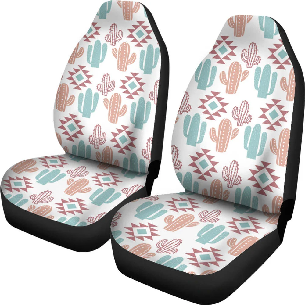 Pastel Rose and Turquoise Cactus Boho Cactus Pattern Car Seat Covers S,Pack of 2 Universal Front Seat Protective Cover