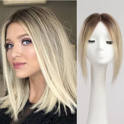 Toppers de cabello humano Remy para mujer, Clips en el cabello, marrón, Rubio, Ombre, Base de encaje, Topper de cabello humano, peluca con cabello adelgazante