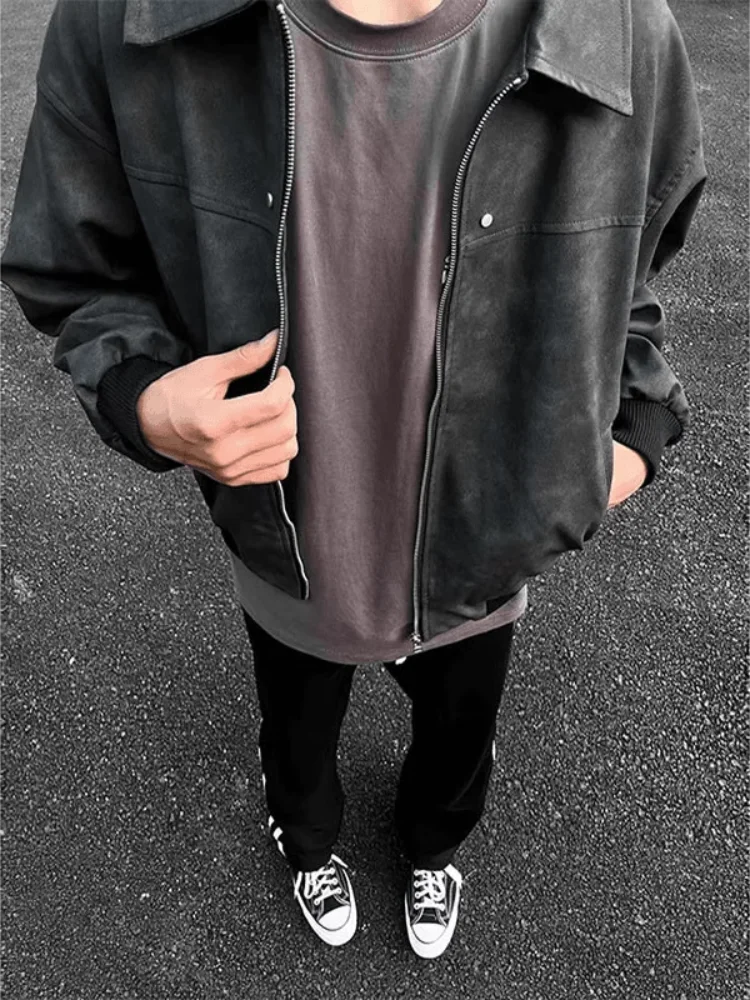 

Bla ort Motorcycle Jaet Cleanfit Men's Sle Autumn Detroit Workwear irt-Sve Baseball orm Loose Fit Youth Trend