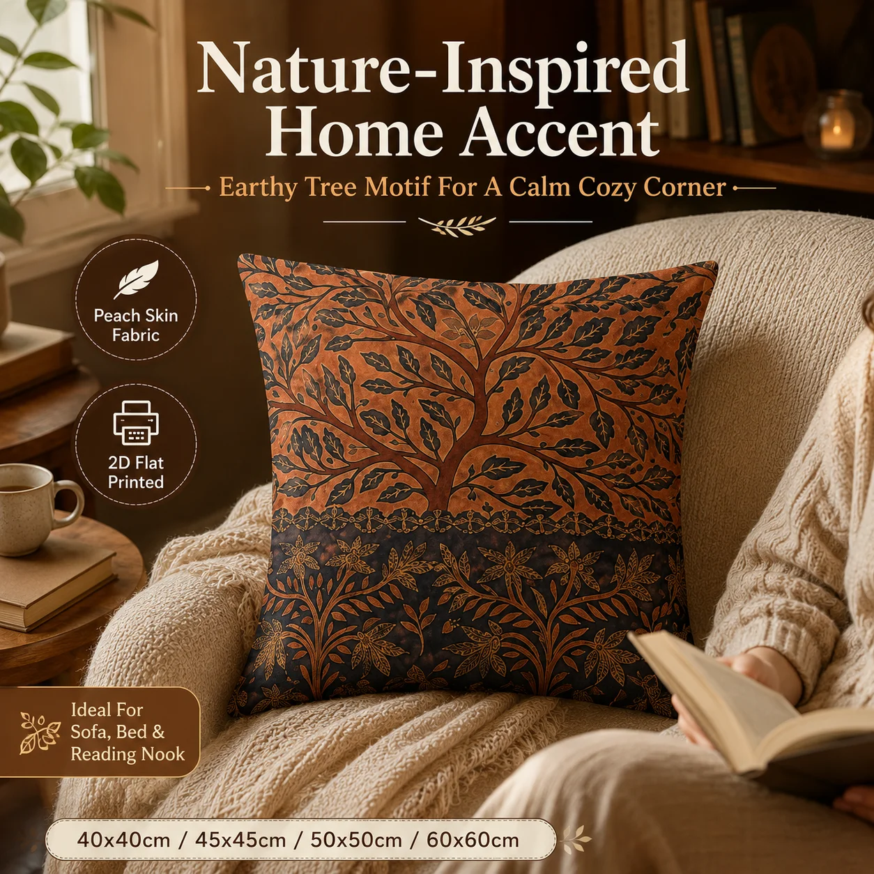 Retro Mandala Leaf Pillowcase Peach Skin 2D Flat Printed Artistic Cushion Cover for Couch Bedroom Sofa Home Decoration
