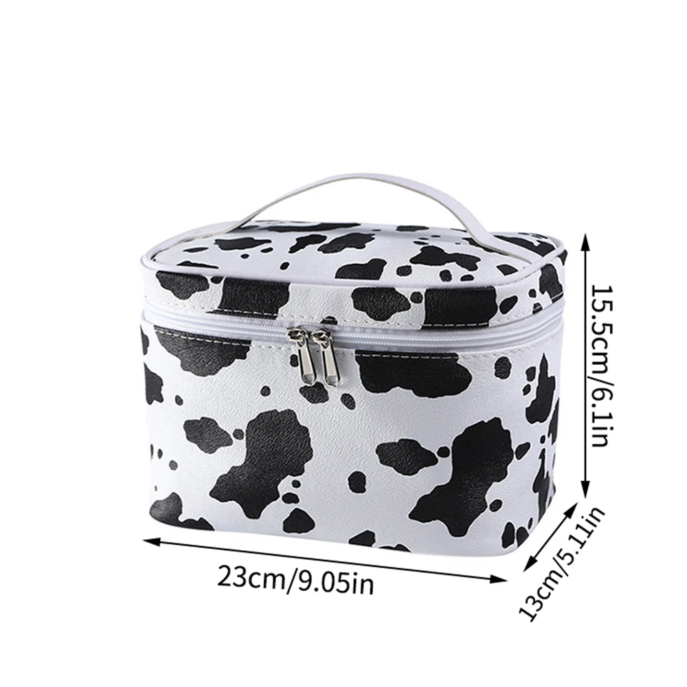 Cow Print Waterproof Makeup Bag – Women’s Travel Toiletry Organizer with Handle, Cows Pattern Cosmetic Storage Pouch