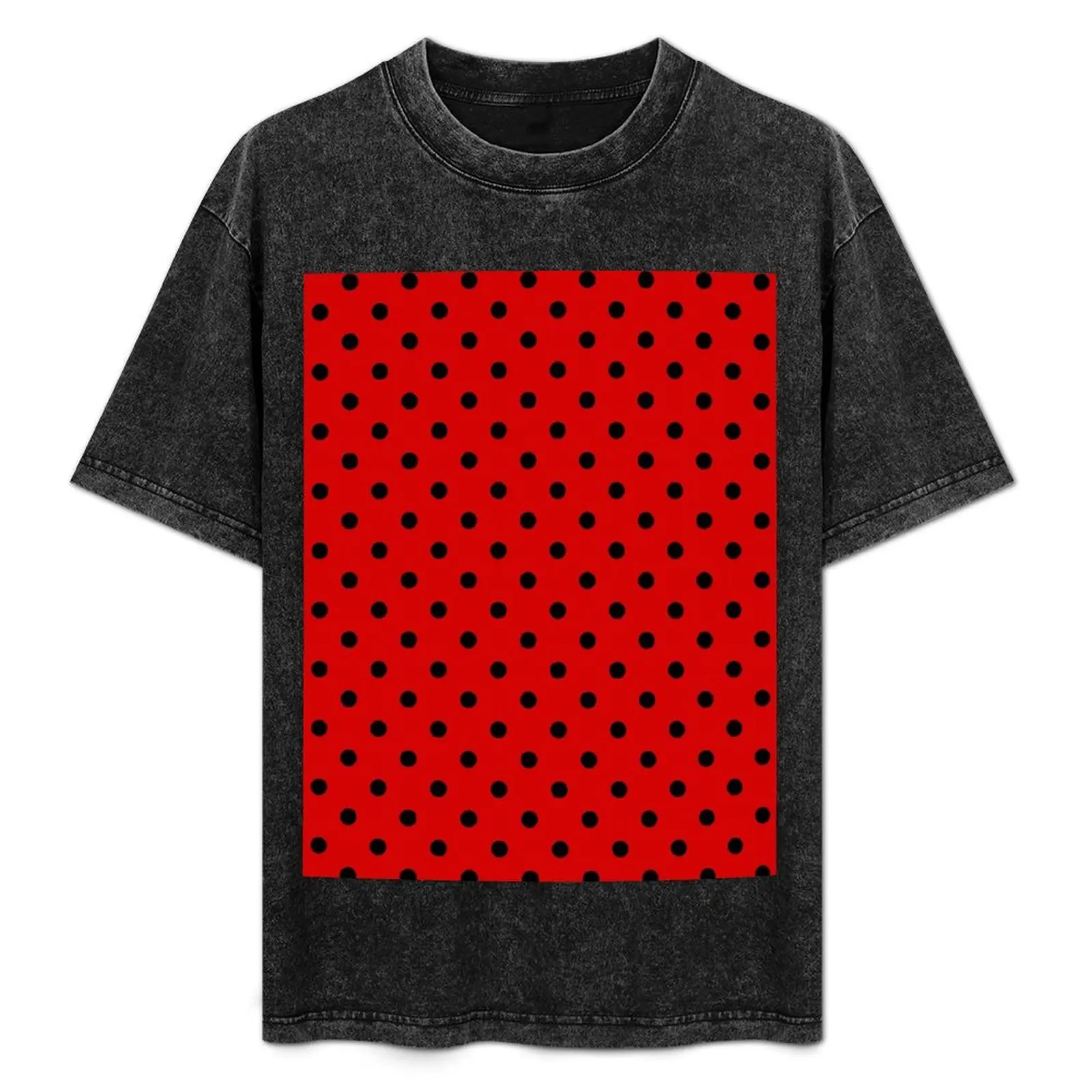 

Elegant Medium Black on Red Polka Dots T-Shirt Graphic Print Short Sleeve T-Shirt