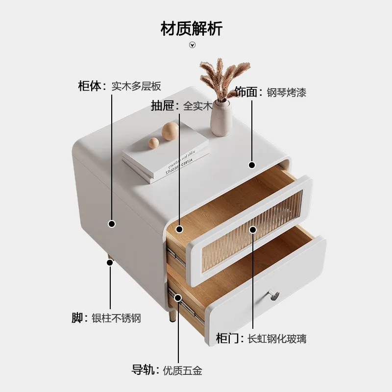 Cross-border one-piece delivery cream wind bedside table solid wood paint household bedroom bedside table modern light luxury