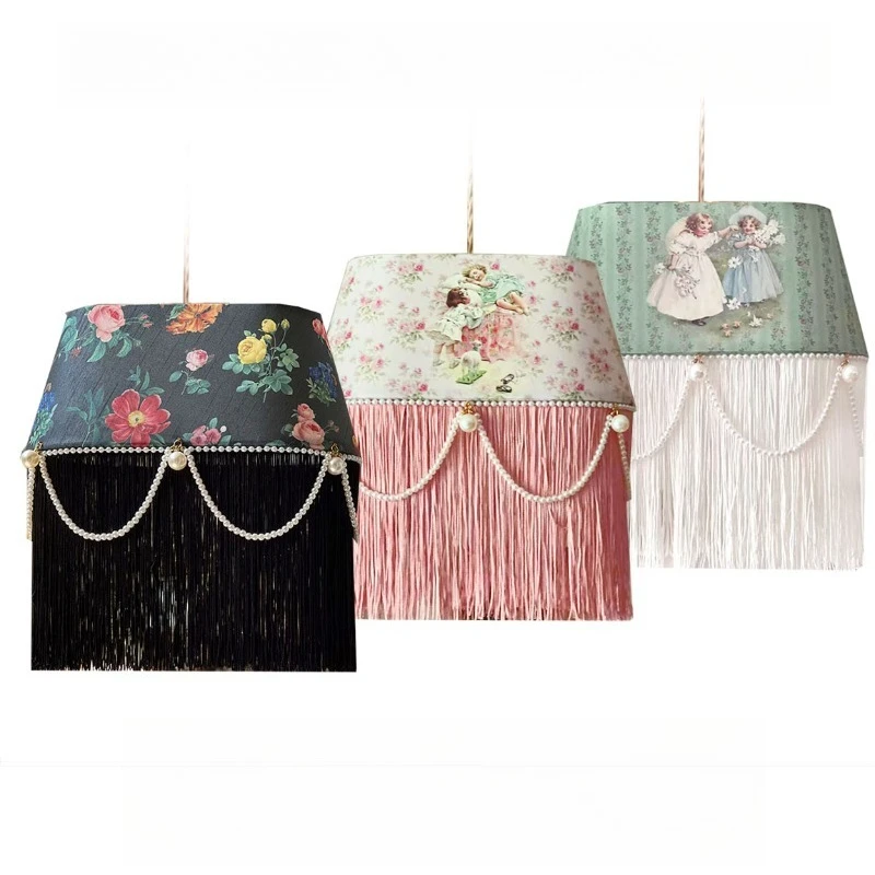 

Original French girl retro doll fringed pearl antique brass bedroom living room children's room dining room chandelier