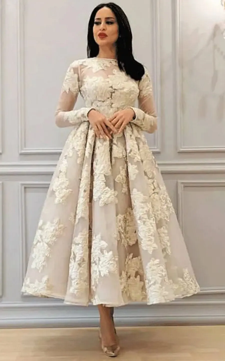 

Vestido De Festa Long Sleeve Ankle Length Evening Dress 2021 Elegant Arabic Puffy Prom Dresses Customized вечерние платья