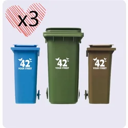 3 x WHEELIE BIN NUMBERS CUSTOMIZED HIGH QUALITY STICKERS WITH ADDRESS BUTTERFLIES